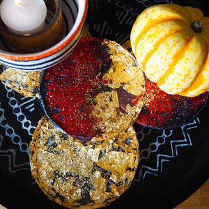 Halloween discount code pumpkin red black glitter witch costume epoxy resin coaster set pigments