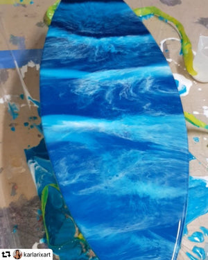 Surf art board glitter blue Rebel Glitters resin artist 