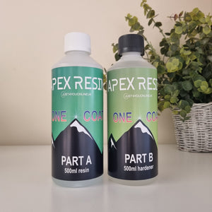 Two bottles of Apex Rest resin and hardener 
