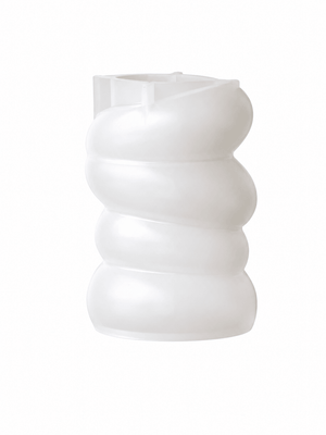 A white plastic container with a unique wavy, segmented design and a small integrated handle on top, shown against a plain white background.